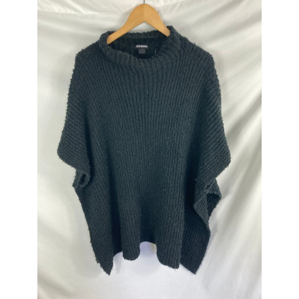 Steve Madden Mock Neck Ribbed Soft Thick Poncho Sweater OS